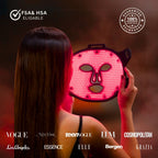 Lumara red LED face mask featured with press logos and FSA/HSA eligibility