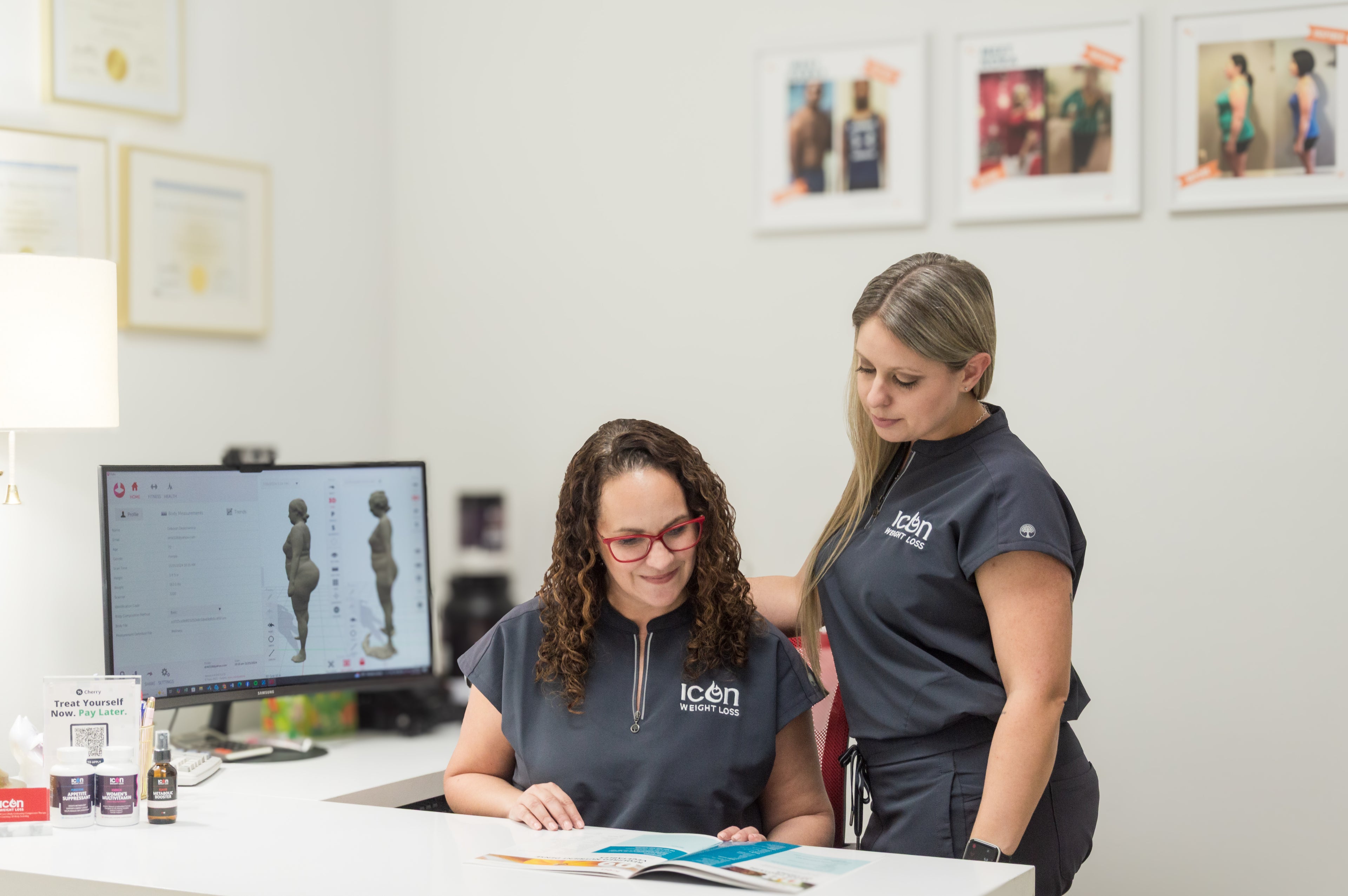 Coach reviewing progress with a client during a weight loss consultation