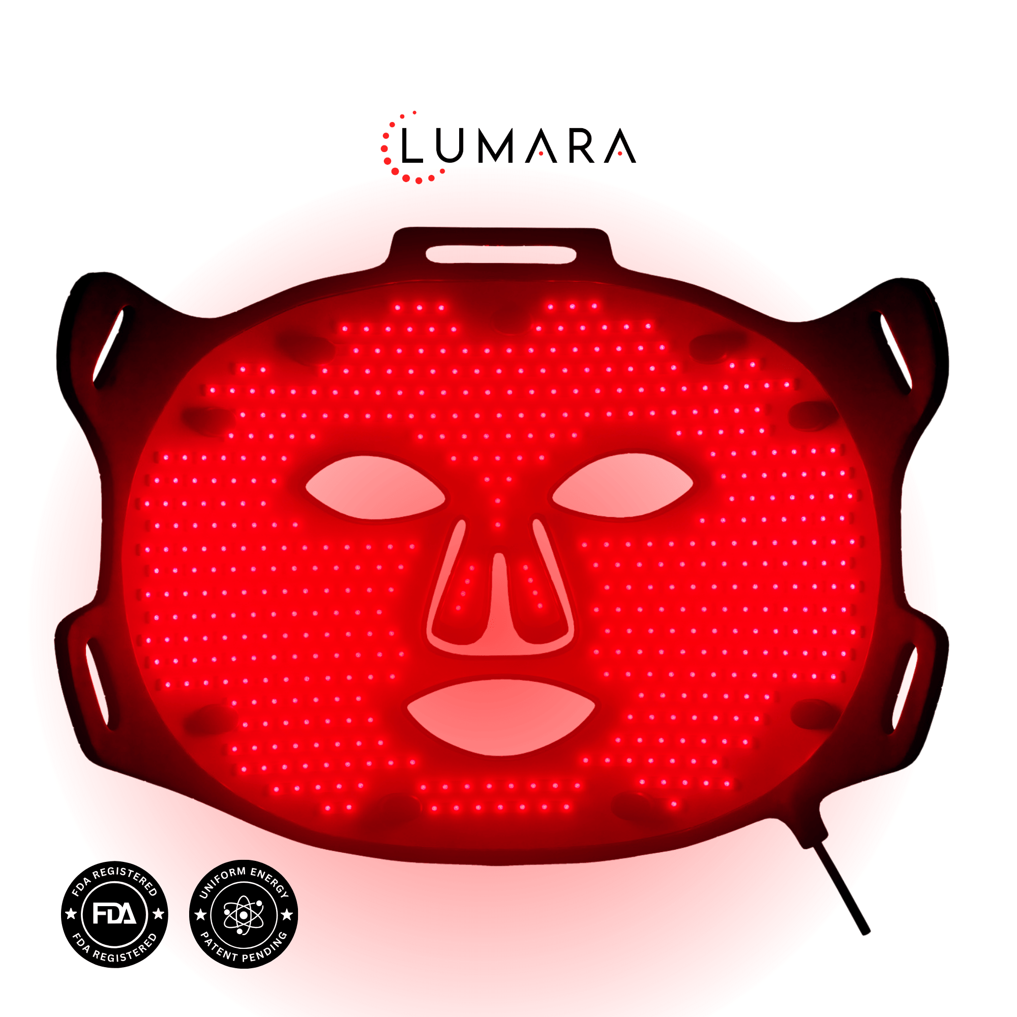 Lumara Viso LED face mask bundle on a dark background
