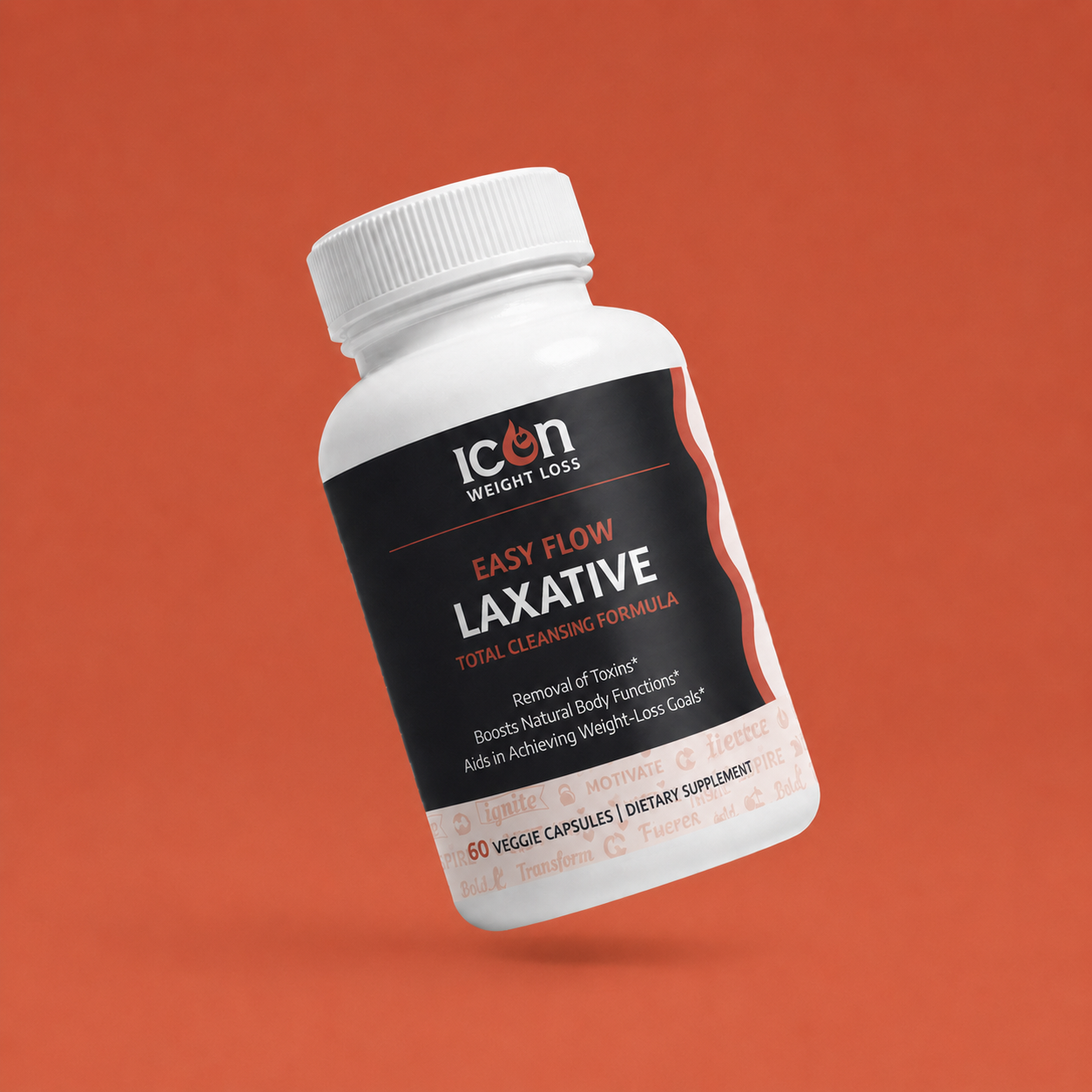 Icon Easy Flow Laxative supplement bottle on an orange background
