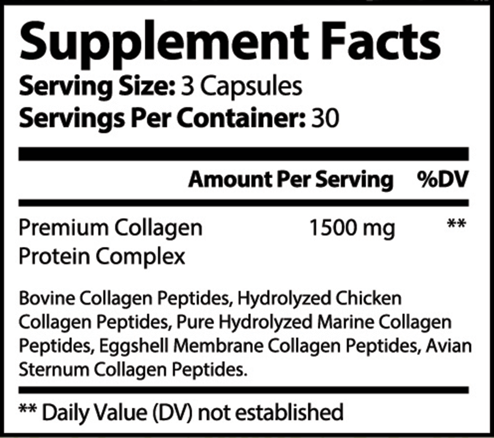 Supplement facts label for Icon Glow Premium Collagen Complex