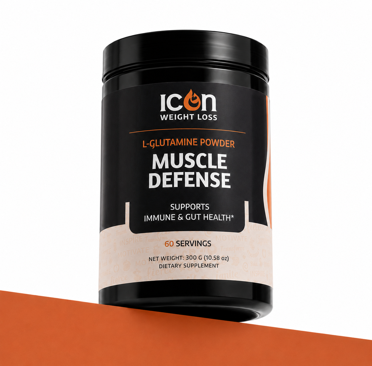 Icon Muscle Defense container on a dark background