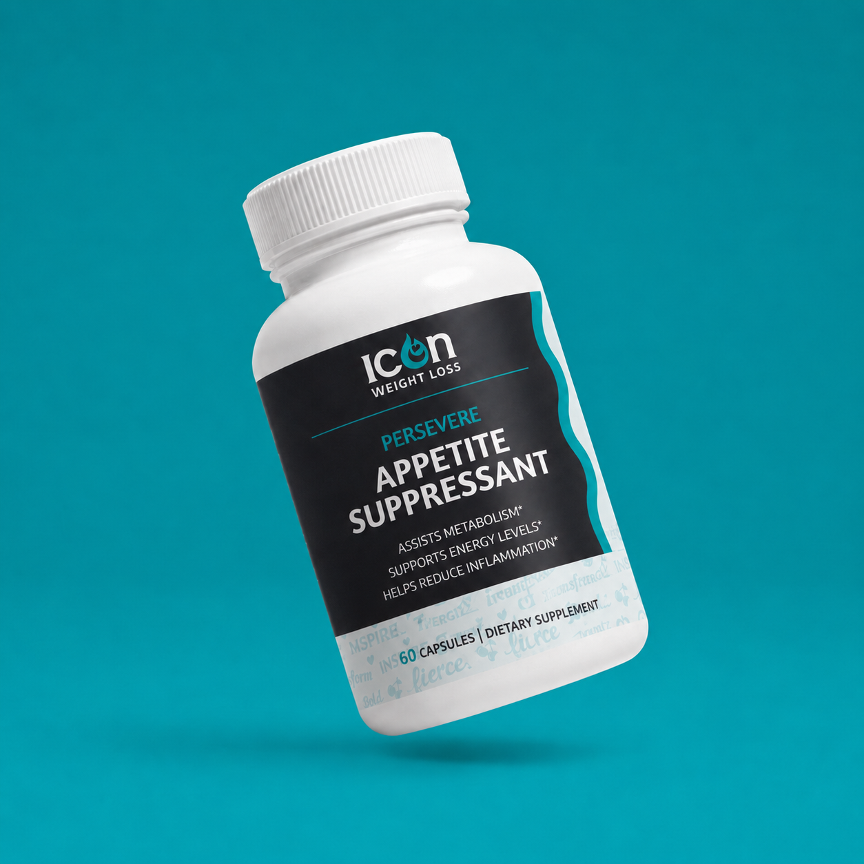 Icon Persevere Appetite Suppressant bottle on a teal background