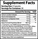 Supplement facts label for Icon Serenity Sleep Aid